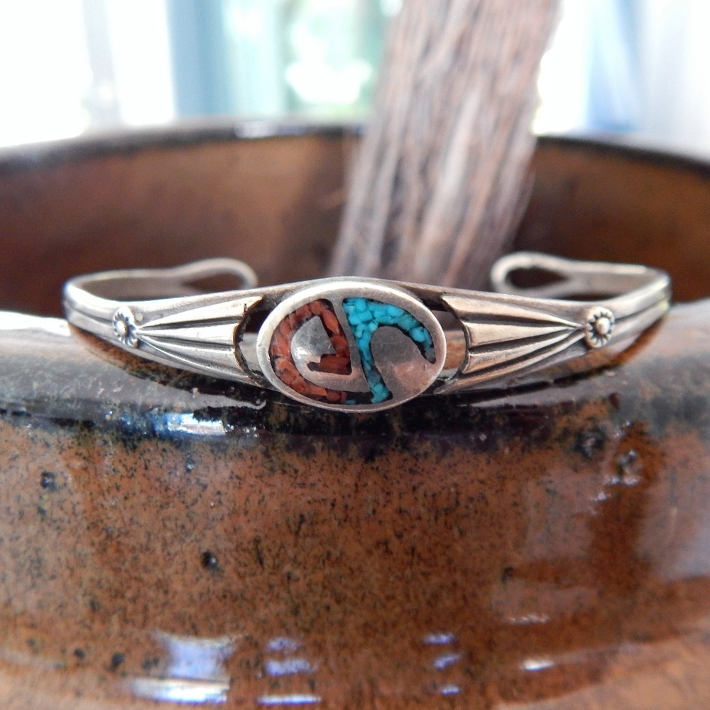 Vintage Native American Turquoise and Coral Cuff